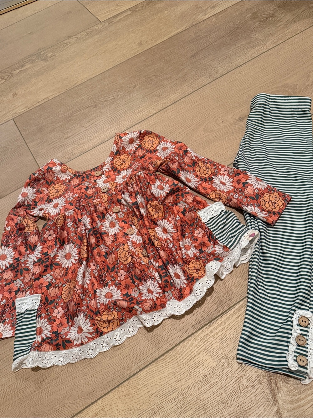 cheeky plum Orange Floral Top with Green Stripe Leggings
